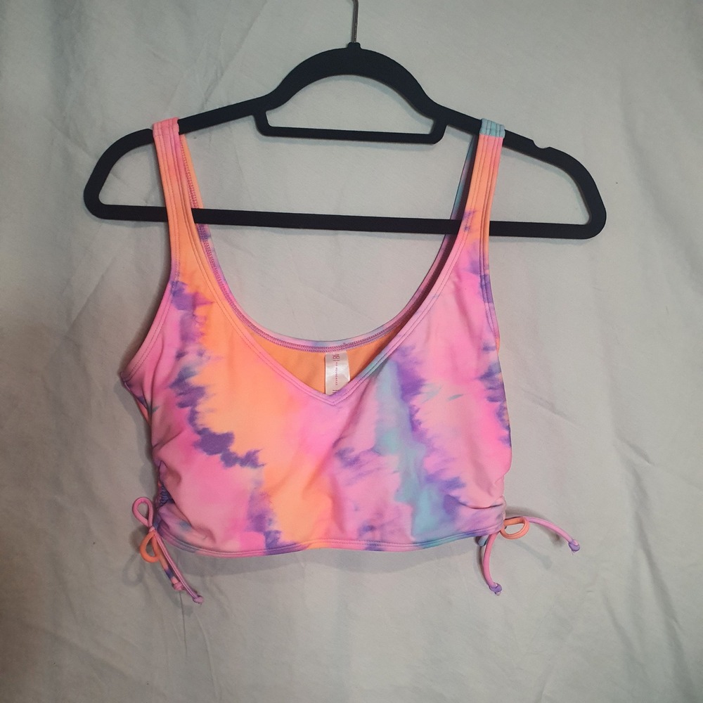 No Boundaries Tie Dye Bikini Top Juniors Large L 11-13 Cinched Side Pink Orange